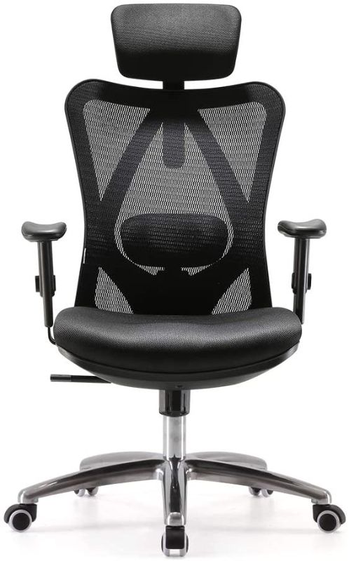 Photo 1 of SIHOO Ergonomic Office Chair, Computer Desk Chair with Adjustable Sponge lumbar Support, Comfortable Thick Cushion High Back Desk Chair with Adjustable Headrest and PU armrests(Black)
