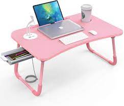 Photo 1 of Elekin Folding Standing Laptop Desk Multi-Function Laptop Bed Table Stand Lap Desk with USB/Cup Holder/Drawer for Bed Couch Sofa with Little Gift?Small Table Lamp?Small Fan?,Pink
