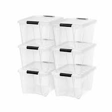 Photo 1 of IRIS 32 Quart Stack & Pull™ Box, 4 Pack, Clear with Black Handles