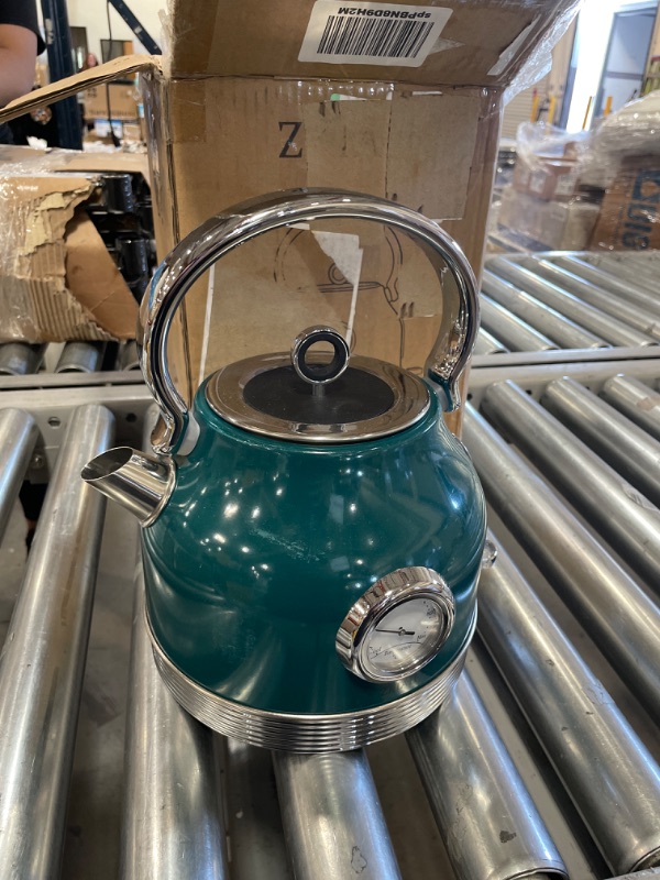 Photo 2 of ZKIAH Electric Kettle 1.7L Stainless Steel, Vintage Fast Boiler Tea Kettle Water Heater with Temperature Dial, Boil-Dry Protection Automatic Shut-off Electric Kettle (Teal) (Renewed)
