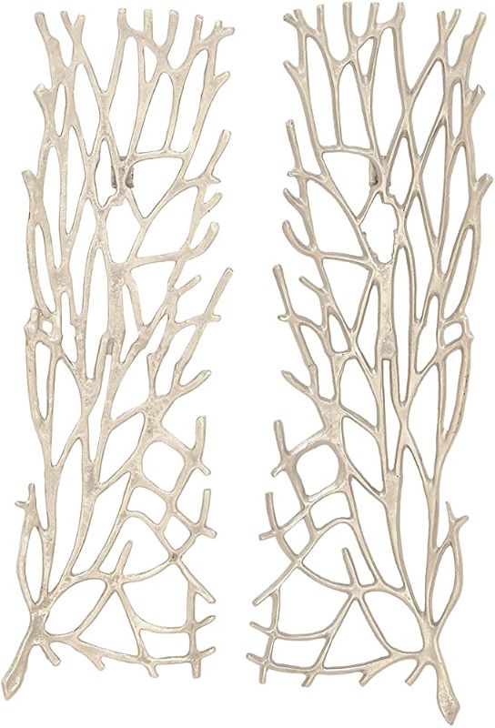 Photo 1 of Deco 79 68964 Aluminum Wall Décor (Set of 2), 10 in x 34 in, Silver
