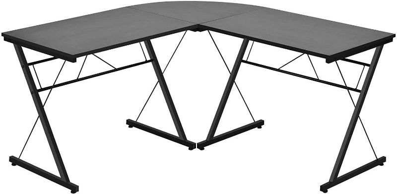 Photo 1 of Tangkula L-Shaped, Corner, Modern Simple Style 3-Piece Metal Frame Study Laptop Desk Writing Gaming Table, Computer Workstation Top, Home Office Studio, Black Glass
