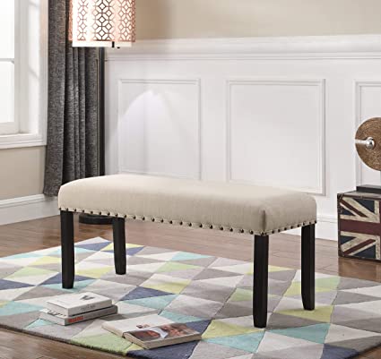 Photo 1 of Roundhill Furniture Biony Fabric Dining Bench with Nailhead Trim, Tan
