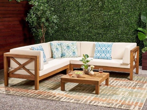 Photo 1 of *INCOMPLETE* BOX 1 OF 3 Brava 4pc Wood Patio Chat Set w/ Cushions - Christopher Knight Home