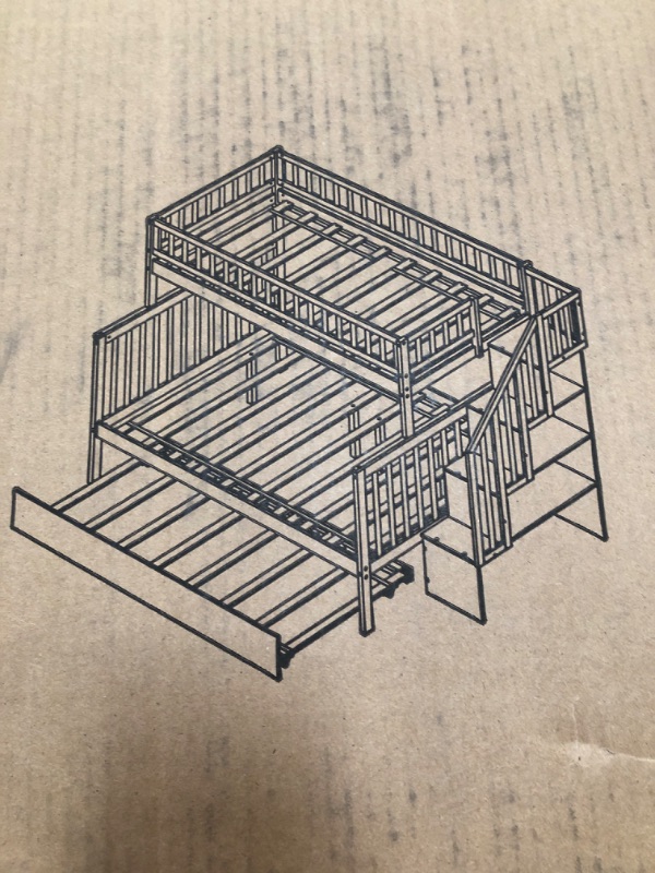 Photo 2 of *INCOMPLETE BOX 3 OF 3* Gray Twin Over Full Bunk Bed with Trundle and Stairs for Kids
