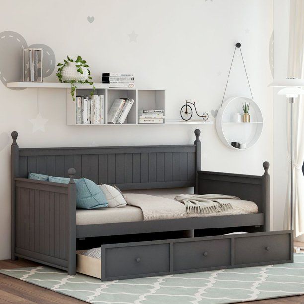 Photo 1 of *INCOMPLETE BOX1 OF 2* Twin Size Daybed, Wood Daybed with 3 Drawers, Daybed with Headboard & Sideboard. 275LBS Bed Capacity for Bedroom, Dorm, Boys, Girls, Adults, No Box Spring Needed
