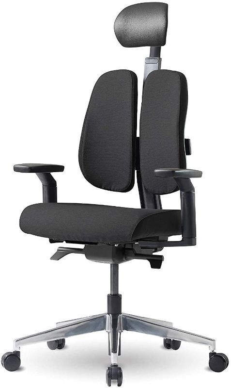 Photo 1 of Duorest D2A Dual Backrest Ergonomic Office Seat, Latex Seat, Thick Padded Cushions, DONTAI’s Self-Tilting Mechanism, Fully Adjustable Headrest and Armrests [Frame: Black/Seat: Black]
