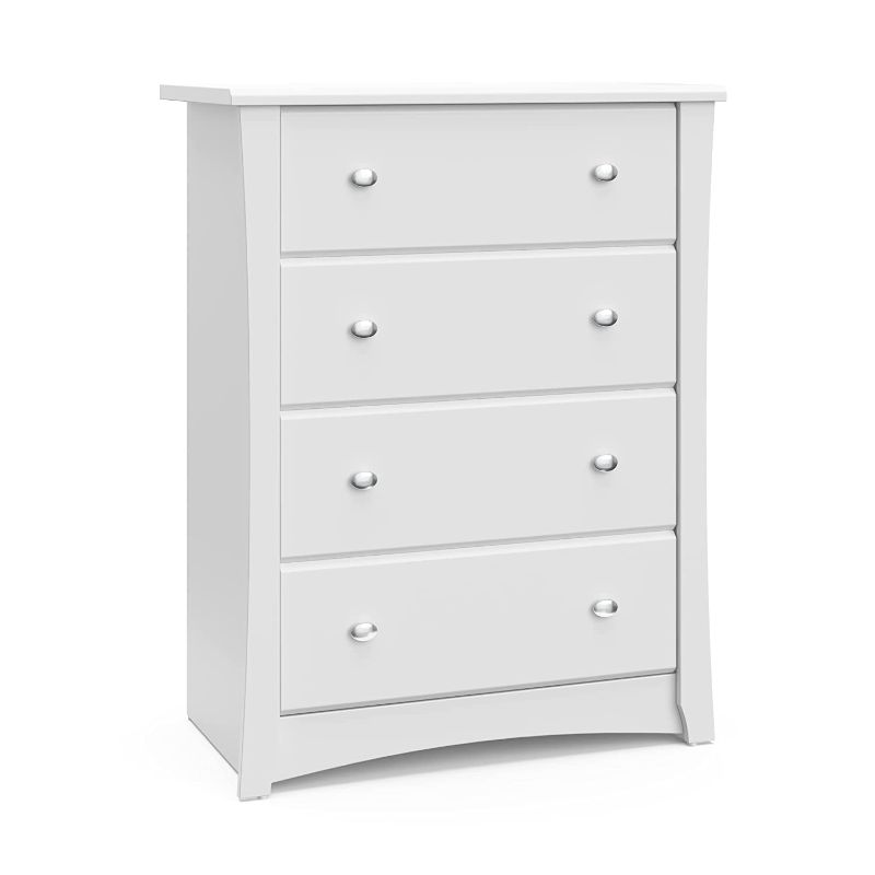 Photo 1 of Storkcraft Crescent 4 Drawer Double Dresser (White) – Dresser for Kids Bedroom, Nursery Dresser Organizer, Chest of Drawers for Bedroom with 4 Drawers, Universal Design for Children’s Bedroom
