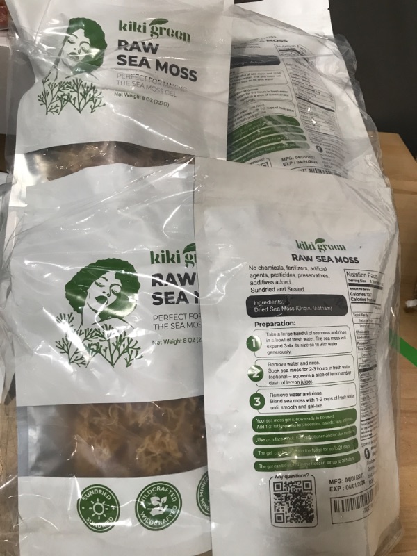 Photo 3 of **NO REFUNDS**
**EXPIRES 04/01/2024**
KIKI Green Sea Moss Raw | Pure 100% Wildcrafted and Sun-dried | Easy to Prepare Seamoss Gel for Masks Smoothies | Packed with Vitamins, Minerals for Immune Support Digestion Thyroid 8 oz 4 PACKS