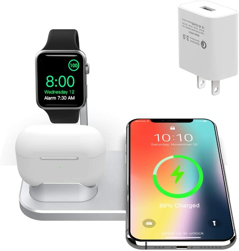 Photo 1 of BNCHI Wireless Charger, 3 in 1 Wireless Charging Station Dock for iWatch 6/5/4/3/2/1/iPhone 13/13 pro/12/12 pro/11/11pro/X/Xs/Xs MAX/8 Plus/8/Airpods 3 2 1
