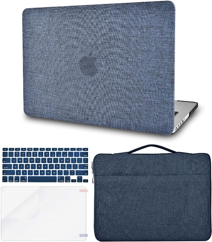 Photo 1 of KECC Compatible with MacBook Air 13 inch Case (2010-2017 Release) A1369/A1466 Plastic Hard Shell + Keyboard Cover + Sleeve Bag + Screen Protector (Navy Fabric)
