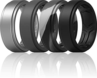 Photo 1 of ThunderFit Silicone Rings for Men - 7 Rings / 4 Rings / 1 Ring - Breathable Patterned Design Sleek Step Edge 8mm Width - 2.2mm Thickness-Size 11 
set of 3