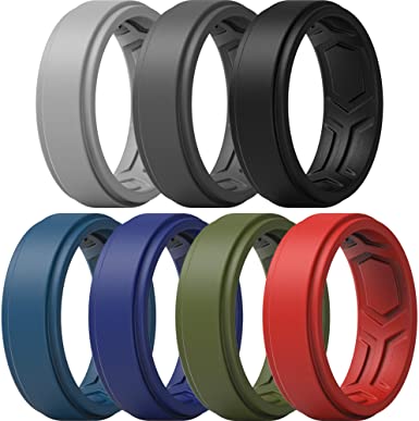 Photo 1 of ThunderFit Silicone Rings for Men - 7 Rings / 4 Rings / 1 Ring - Breathable Patterned Design Sleek Step Edge 8mm Width - 2.2mm Thickness
