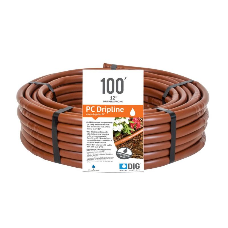 Photo 1 of *READ BELOW** DIG Earthline Brown PC 100 Ft. 1-GPH Pressure Compensating Drip Line with 12 in. Spacing (.700), Browns / Tans
