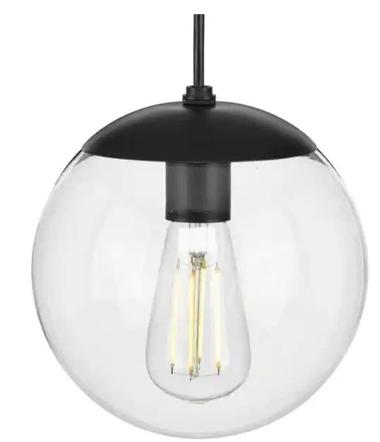 Photo 1 of Atwell 1-Light Matte Black Clear Glass Globe Modern Small Pendant Hanging Light
