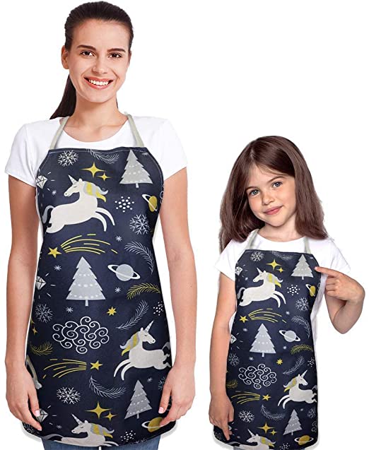 Photo 1 of KnittingFactory Artistic Cute Unicorn Aprons for Mom and Kids Chef Personalized Kitchen Cooking Baking Aprons (WQDJS-088, Combo (Adults+Kids))
