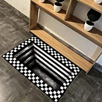 Photo 1 of 3D Vortex Illusion Square Rug Outdoor Doormat Black and White Checkerboard Trap Grid Flannel Rug Ultra Durable Doormat Stereo Vision Zebra Non-Slip 3D Welcome Doormat, Rolled up for Packaging 60x90cm
