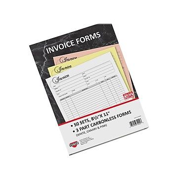 Photo 1 of COSCO Invoice Form Book with Slip, 3-Part Carbonless, 8-1/2" X 11", Artistic, Book of 50 Sets
