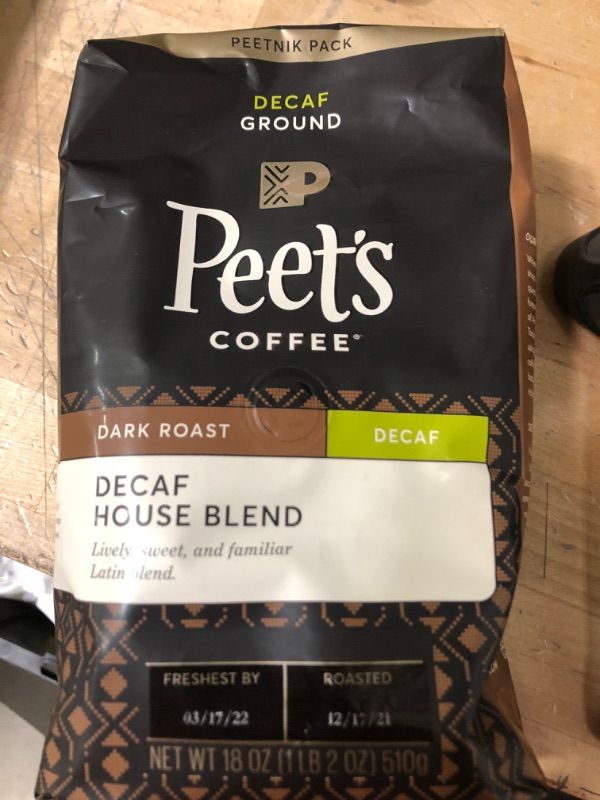 Photo 2 of Best by 3/17/22 Peet's Coffee, Dark Roast Decaffeinated Ground Coffee - Decaf House Blend 18 Ounce Bag nonrefundable 