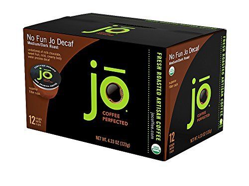View 1 of EXP:04/24/2022 **SOLD AS IS, NON-REFUNDABLE** PACK OF 2
NO FUN JO DECAF: 12 Cup Organic Swiss Water Process Decaffeinated Single Serve Coffee, Eco-Friendly Compostable Coffee Pods for Keurig 2.0 K-Cup Compatible Brewers, Medium/Dark Roast, Fair Trade Cert