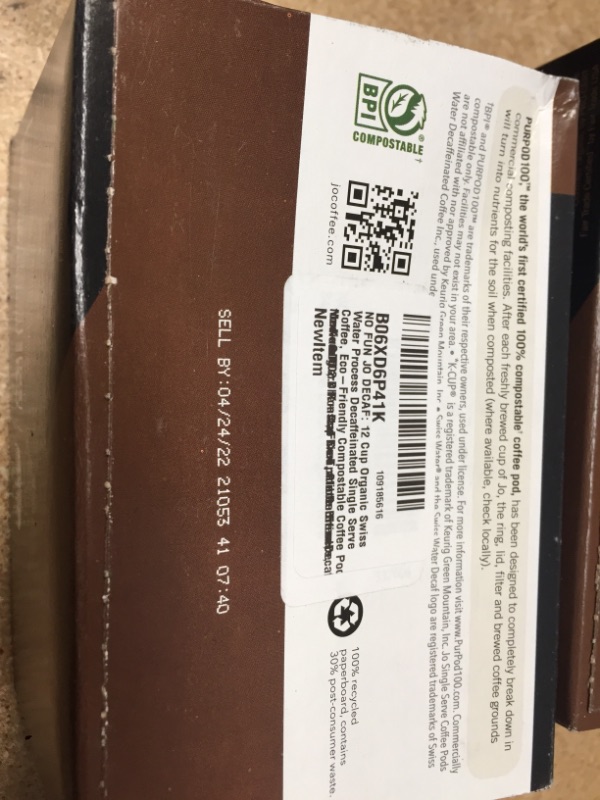 View 2 of EXP:04/24/2022 **SOLD AS IS, NON-REFUNDABLE** PACK OF 2
NO FUN JO DECAF: 12 Cup Organic Swiss Water Process Decaffeinated Single Serve Coffee, Eco-Friendly Compostable Coffee Pods for Keurig 2.0 K-Cup Compatible Brewers, Medium/Dark Roast, Fair Trade Cert