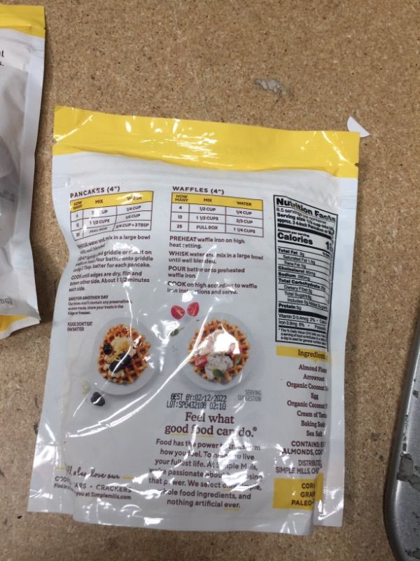 Photo 1 of EXP:02/12/2022 **SOLD AS IS, NON-REFUNDABLE** PACK OF 4
Simple Mills Just Add Water Almond Flour Pancake & Waffle Mix, Gluten Free, Good for Breakfast, Nutrient Dense, 12oz