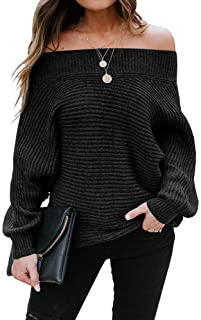 Photo 1 of Foshow Womens Off Shoulder Batwing Sleeve Pullover Oversized Ribbed Knit Sweaters Casual Sexy Slouchy Jumper Tunic Tops
