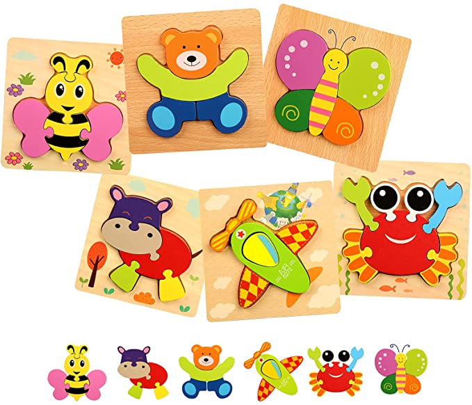 Photo 1 of 6 Pack Wooden Toddler Puzzles,Najiaxiaowu Animal Puzzles for Toddlers 1 2 3 Years Old, Educational Preschool Toys Gifts for Colors & Shapes Cognition Skill Learning
