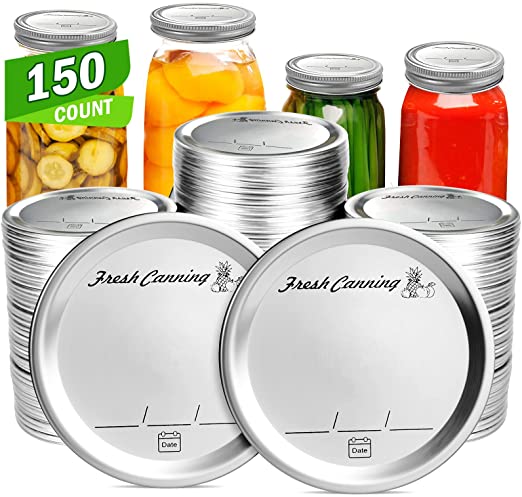 Photo 1 of 150 Count Wide Mouth Canning Lids for Ball,Kerr Jars - Metal Mason Jar Lids for Canning - Split-Type Leak Proof Jar Lids - Food Grade Material - PATENT PENDING 100% Fit for Wide Mouth
