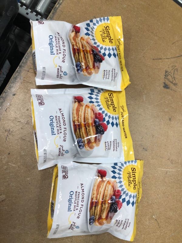 Photo 1 of **BEST BY 02-12-2022**Simple Mills Just Add Water Almond Flour Pancake & Waffle Mix, Gluten Free, Good for Breakfast, Nutrient Dense, 12oz, 3 Count**NON-REFUNDABLE**
