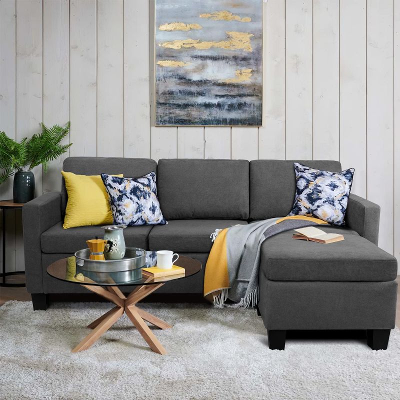 Photo 1 of (Incomplete - Missing Components) YESHOMY Convertible Sectional Sofa L-Shaped Couch with Soft Seat and Modern Cotton Fabric for Small Space, Living Room Settee with Comfortable Backrest, Dark Gray
