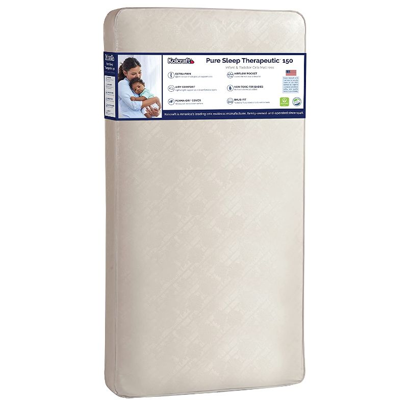 Photo 1 of Kolcraft Pure Sleep Therapeutic 150 Waterproof Toddler & Baby Crib Mattress - 150 Extra Firm Coils, 51.7” x 27.3" Crib
