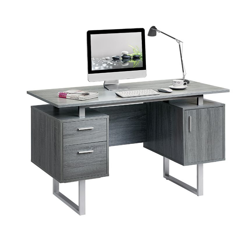 Photo 1 of ***BOX 1 of 2*** NOT COMPLETE***
RTA-7002-GRY 51" Office Desk with 2 Storage Drawers 1 File Cabinet Floating Top Silver Metal Legs and Medium-Density Fibreboard in Gray
