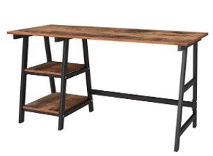 Photo 1 of Trestle Desk with 2 Shelves,Soges Home Office Storage Desk with Hutch, 55 inches Computer Desk Workstation, Student Desk School Desk Wooden Desk, Rustic Brown CS-Tplus-140FG
