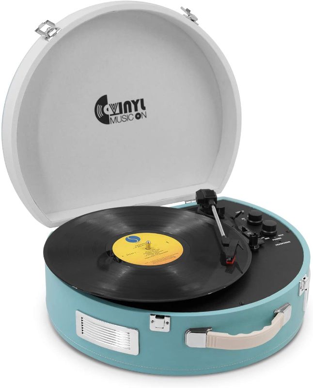 Photo 1 of Portable Turntable with Stereo Speakers,3 Speed Vinyl Record Player (Blue)…
