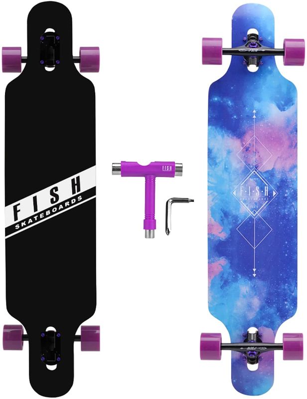 Photo 1 of FISH SKATEBOARDS 41-Inch Downhill Longboard Skateboard Through Deck 8 Ply Canadian Maple, Complete Cruiser, Free-Style
