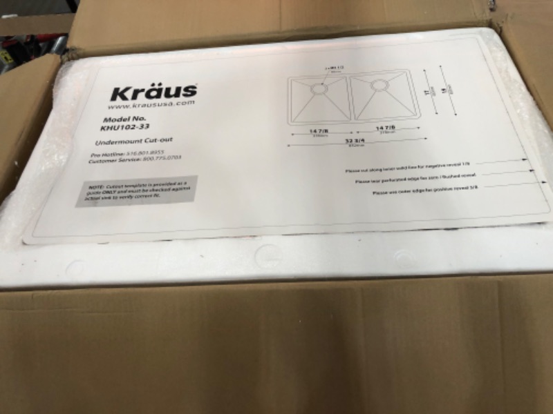 Photo 1 of Kraus Stainless Steel 32.75" x 19" Double Basin Undermount Kitchen Sink with NoiseDefend Soundproofing