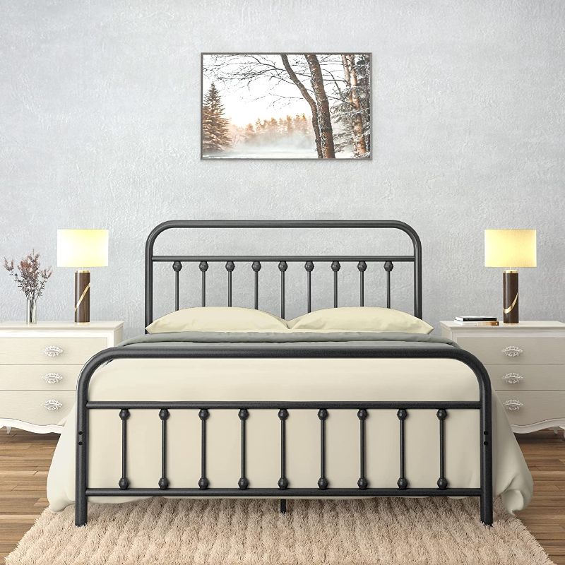 Photo 1 of AMBEE21 Vintage Queen Metal Bed Frame with Headboard and Footboard Platform/ Metal Slat/Black/  
