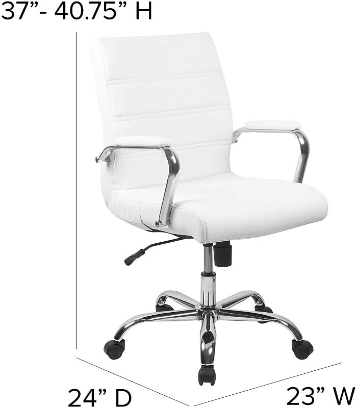 Photo 1 of *USED*
*MISSING legs, lever and cylinder piece* 
Flash Furniture Mid-Back Desk Chair - White LeatherSoft with Chrome Frame 