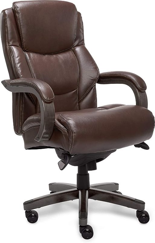 Photo 1 of *USED*
*MISSING hardware, seat plate/ lever and plastic shroud*
La-Z-Boy Delano Big & Tall Executive Office Chair | High Back Ergonomic Lumbar Support, Bonded Leather, Brown with Weathered Gray Wood 