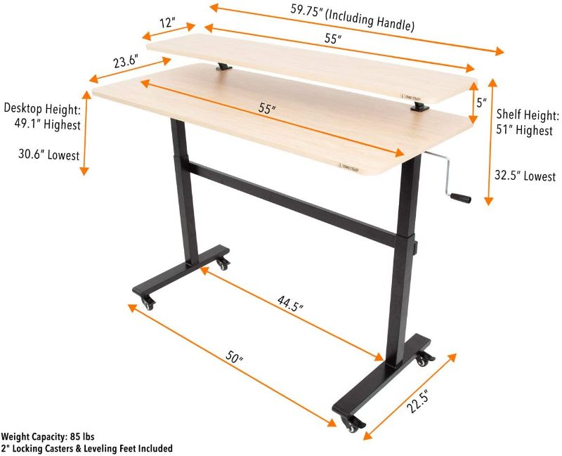 Photo 1 of *USED*
*SEE last picture for damage*
Stand Steady?Tranzendesk?| 55 Inch Standing Desk?with Clamp On Shelf & Detachable Wheels | Crank?Height Adjustable?Sit to?Stand?Workstation?| Monitor Riser Supports 3 Screens (55 in /?Maple)
