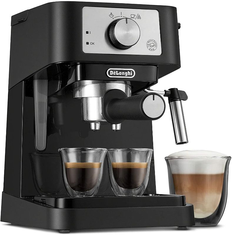 Photo 1 of *MISSING piece that holds espresso* 
*SEE last pictures for damage*
*cups/ mugs NOT included* 
De'Longhi Stilosa Manual Espresso Machine, Latte & Cappuccino Maker, 15 Bar Pump Pressure + Manual Milk Frother Steam Wand, Black / Stainless, EC260BK
