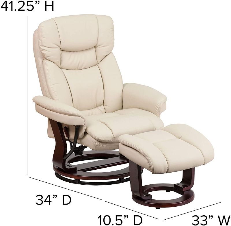 Photo 1 of *USED*
*SEE last picture for damage*
Flash Furniture Recliner Chair with Ottoman | Beige LeatherSoft Swivel Recliner Chair with Ottoman Footrest
