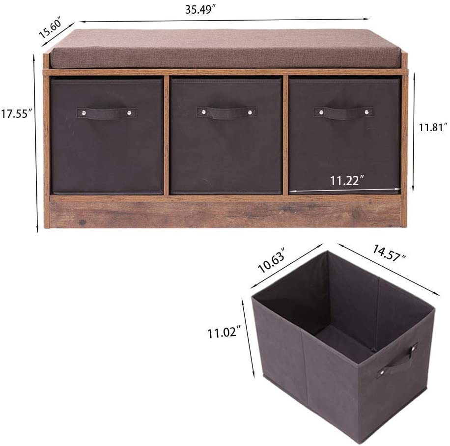 Photo 1 of *USED*
*MISSING hardware*
IWELL Storage Bench, Shoe Bench, Storage Cabinet with Removable Padded Cushion, 3 Drawers,