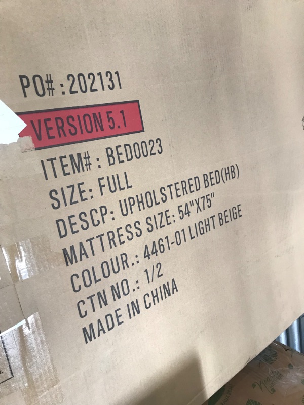 Photo 1 of *box 1 of 2, NOT COMPLETE*
HomeLife Premiere Classics 51" Tall Platform Bed with Cloth Headboard  - Full (Light Beige Linen)
