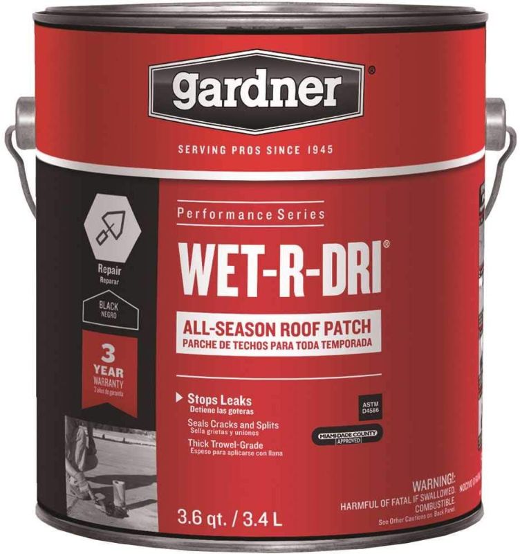 Photo 1 of *can has a few dents*
GARDNER-GIBSON GIDDS-441041 0371-GA Gardner Wet-R-Dri All Weather Plastic Roof Cement, 1 Gallon-441041, Black
