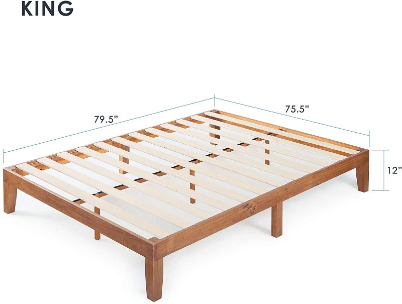 Photo 1 of *MISSING manual and hardware* 
Mellow 12" Classic Solid Wood Platform Bed Frame w/Wooden Slats (No Box Spring Needed), Natural Pine, King
