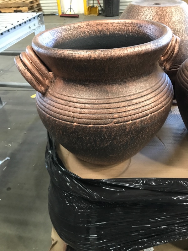 Photo 2 of *shiner and darker color IN PERSON* 
*SEE last picture for damage*
PR Imports 18 in. x 17 in. Clay Handled Urn