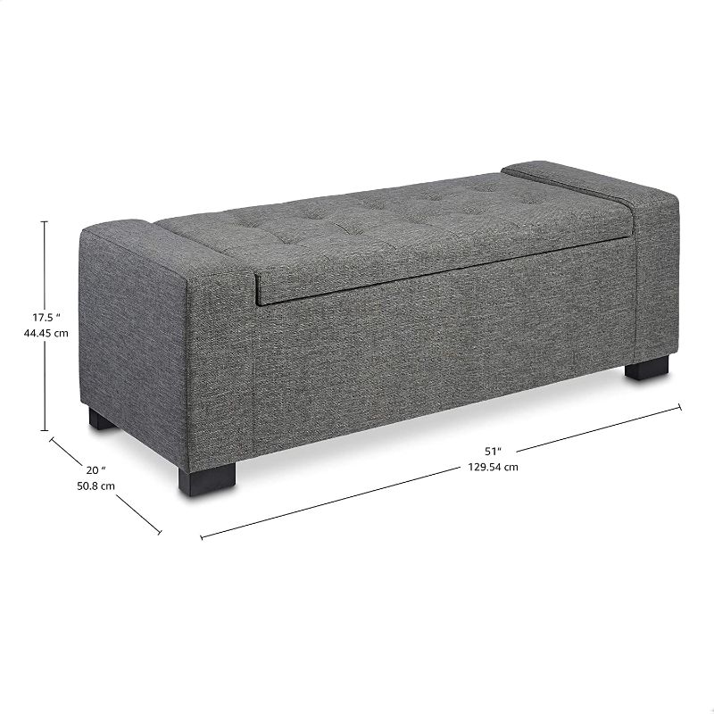 Photo 1 of *USED*
*MISSING hardware* 
Amazon Basics Rectangular Storage Ottoman Bench with Fabric Upholstery, Large - Anchor Grey
