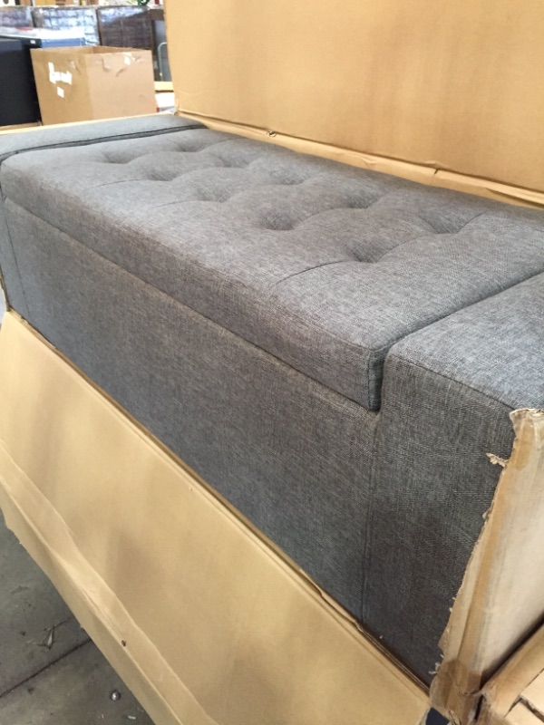 Photo 2 of *USED*
*MISSING hardware* 
Amazon Basics Rectangular Storage Ottoman Bench with Fabric Upholstery, Large - Anchor Grey
